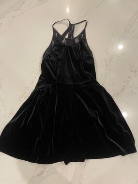 NWOT Free People Black Velvet Lace & Mesh Skater Dress